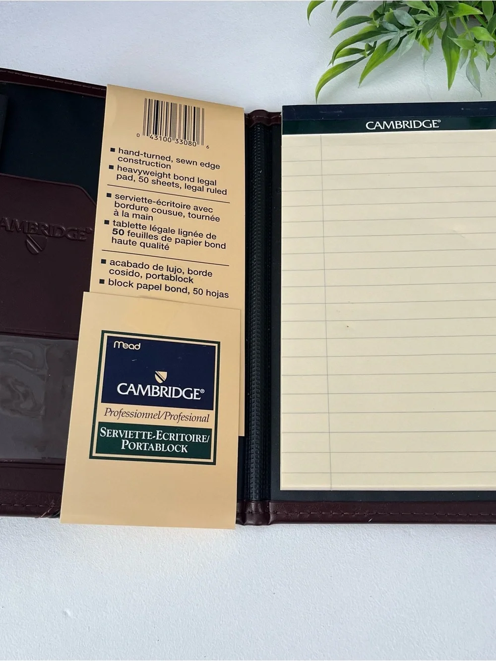NEW Vintage Mead Cambridge Padfolio Burgundy with Notepad, 1994.